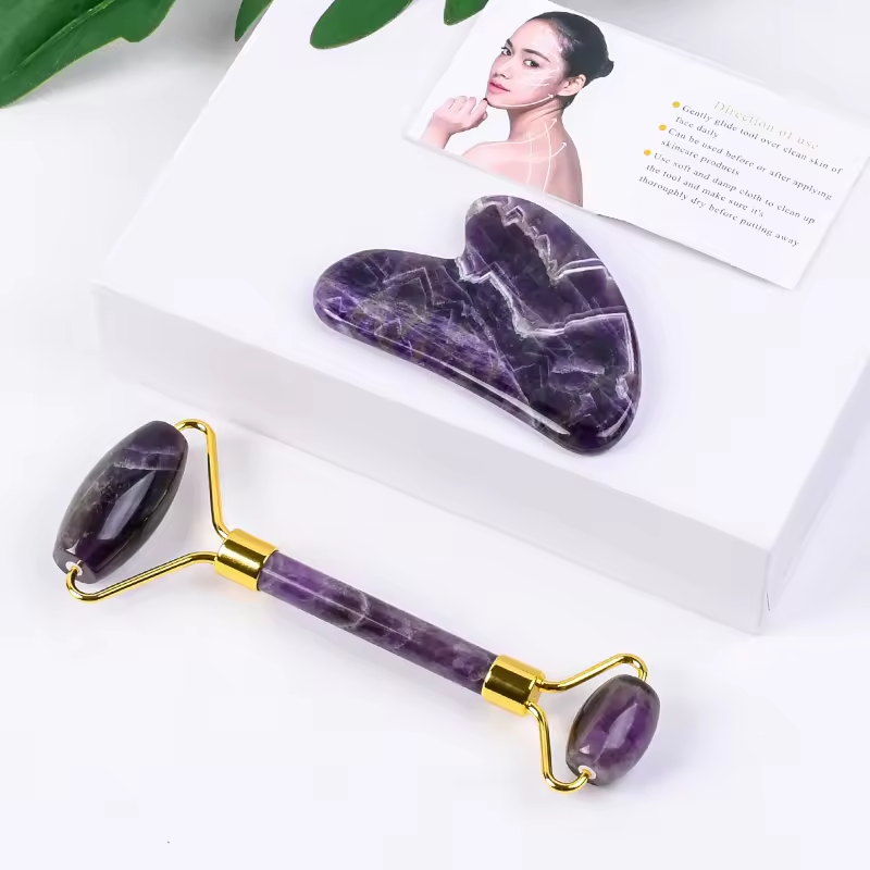 Roller & Gua Sha Аметист чулуун нүүрний массаж