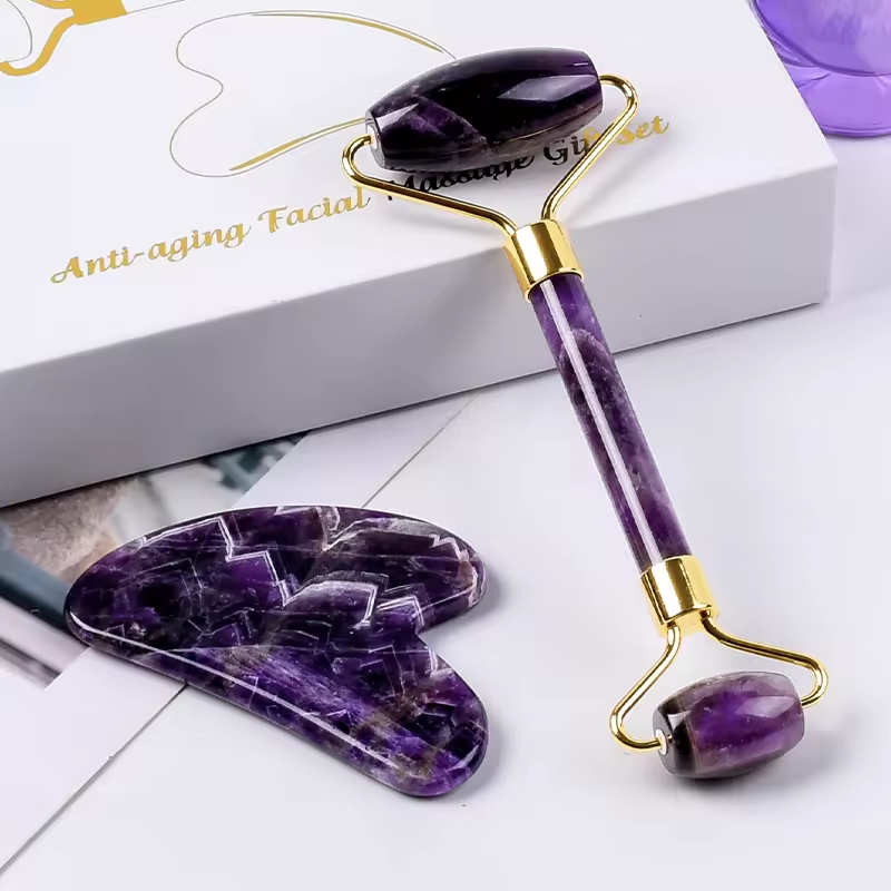 Roller & Gua Sha Аметист чулуун нүүрний массаж
